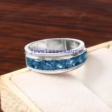 Naturel London Bleu Gemme Topaze Avec 925 Sterling Bague en Argent pour Homme #7