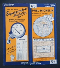 Carte MICHELIN old map n° 65 AUXERRE DIJON 1934 Guide Bibendum pneu tyre