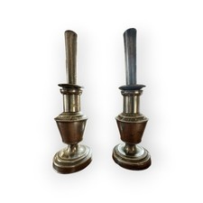 Paire Chandeliers Étain Lampe À Huile 