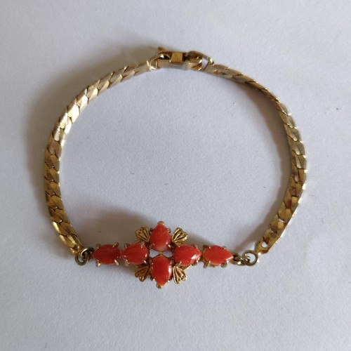 Bracelet vintage corail - bracelet, or