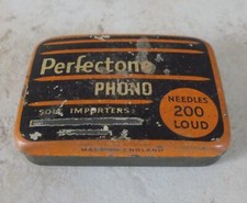 Antique needles tin box gramophone PERFECTONE UK England vintage yellow 1930 vtg