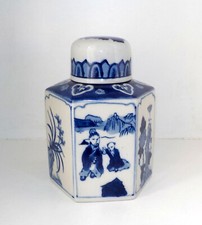 Pot hexagonal à Thé / Gingembre en porcelaine bleue & blanche Chine avec marque