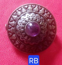 KELT - Superbe Broche Ancienne 28 mm En Argent (Poinçon Sanglier) & Améthyste 