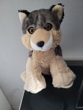 Peluche Loup Chien Marron Beige Yeux Durs Assis Teddy Mountain H27 Cm(Côté Tete)