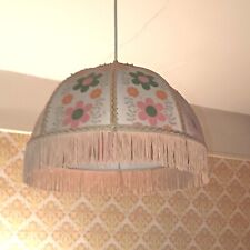 Suspension, Abat Jour Vintage, Dôme,Feston Et Franges Fleurs Orange Et Vert