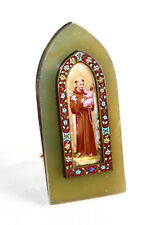 SUPERBE ICONE ST ANTOINE DE PADOUE ENFANT PEINT MAIN EMAUX CLOISONNE, AMBRE XIXe