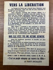 Rare Affiche du Parti Socialiste 1944 Libération de Paris Résistance WW2 FFI
