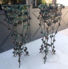 Paire Anciennes Grandes Jardinières Porte Plantes En Fer Forgé/Jardin Ancien