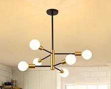 Plafonnier lustre moderne Spoutnik, lampe à branche dorée du milieu du siècle