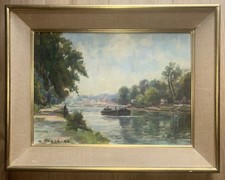 ALBERT GENTA ÉCOLE  DE PARIS HUILE SUR TOILE BORD DE SEINE  PÉNICHE MARINE