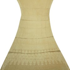 Sari Vintage Beige En Soie Crepe Pure À 100% Tissé Indien 6YD Tissu Doux