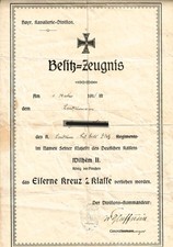 Croix de Fer 1914 certificat original Division Cavalerie bavaroise 1916