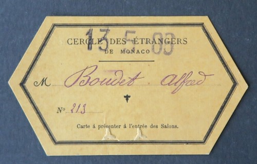 Carte billet entrée 1908 - carte, d'entrée
