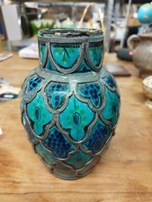 ANCIEN VASE Céramique Oriental MAROCAIN au FOND BLEU CIEL 19 20 Ème 