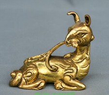 2.7'' Old Chinese Bronze Gilt Dynasty Feng Shui Lucky Beast Statue Sculpture