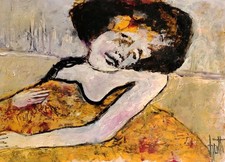 Belle Peinture Femme Allongée Position Lassive D' Yves Motti/Peintre Pays Basque