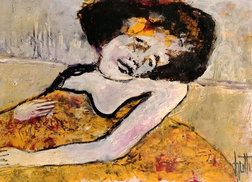 Belle peinture femme - peinture, allongée