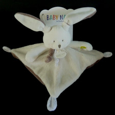 F. Doudou plat carré BABY NAT LAPIN GRIS BN0469 blanc taupe - 100% NEUF