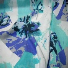 Tissu lin blanc imprimé ton bleu en 1.55m de large