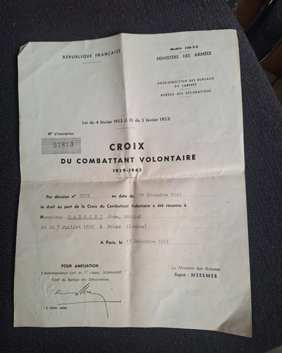 Brevet croix combattant - brevet,
