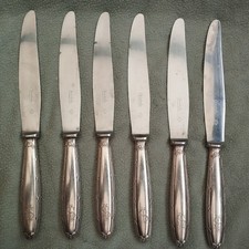 6 Couteaux de Table Orfèvrerie Christofle Métal Argenté rubans croisés lame inox