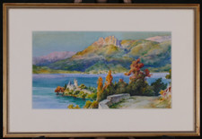 Louis LESSIEUX, presqu'île de DUINGT, lac d'ANNECY, paire aquarelles