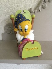 Figurine Vintage-Tirelire-En résine-Titi au lit-Collection-Warner Bros-TBE