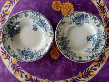 2 Assiettes Creuses Terre de Fer Choisy Le Roi HB et Cie Modèl Floréal Bleu 23cm