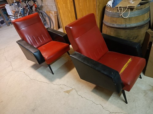 Fauteuils vintage skai rouge - 2,