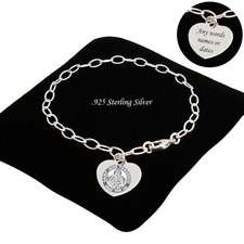 Saint Jude, 925 Argent Sterling Bracelet Chaîne, Gravé Coeur Breloque Sur