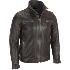 Blouson moto rétro homme cuir véritable noir vintage biker Ruboff Jacket