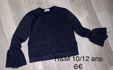 H&M 10 / 12 Ans Fille : Pull Bleu Paillettes Coll Fêtes Hiver TBE