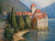 Léo Fontan (1884-1965) huile sur toile "château Chillon" au bord du lac Léman