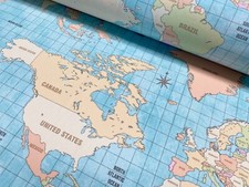 VINTAGE tissu carte du monde