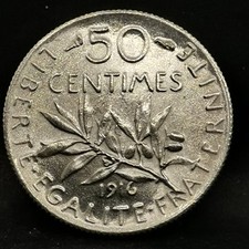 50 CENTIMES SEMEUSE 1916 ARGENT 835‰ FRANCE / SILVER / Réf 131025
