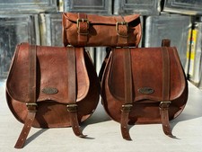Sacoche de selle moto cuir sacoches latérales 2 grandes 1 petites neuves