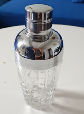 Carafe Shaker à cocktail vintage en verre taillé et métal chromé 1970-1980