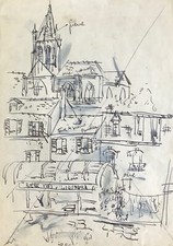 Charles Bégo (élève Gen Paul) - Etude original - Encre - Paris, église