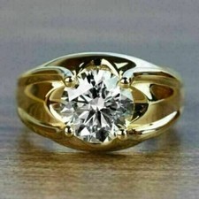 Bague de fiançailles solitaire simulée coupe ronde 2 carats pour hommes...