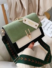 Sac Simili Cuir A Bandoulière Femme Vert Kaki Et Blanc A Rabat A Bascule Vintage