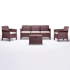 Ensemble De Jardin Venezia III Un Canapé Fauteuils Table Marron Et Coussins