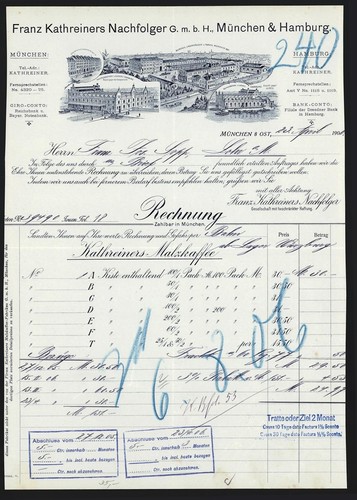 Facture munich 1906 - facture,