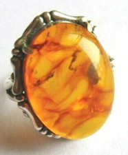 Bague en Ambre 23 x 19 mm- Réglable 52 à 59--10.Cts- Argent massif