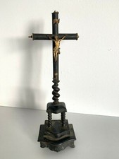 Ancien grand crucifix croix memento mori Napoléon III XIXeme reliquaire bois