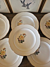 Assiettes plates Gien Gardanne, décor de rose couleur jaune (lot de 6)