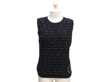 HAUT CHANEL P47981 38 M CAMELIA PULL SANS MANCHE EN MAILLE COTON NOIR TOP 2100€