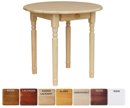 Table ronde pin - pin, tiroir