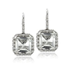 925 Argent 6.7ct Blanc Topaze & Zircone Carré Halo Boucles D'Oreilles Dormeuses