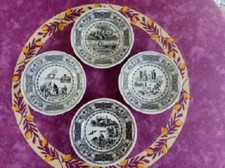 4 Assiettes Parlantes anciennes Noires Thème Rébus Faience de Gien N° 2/3/4/5