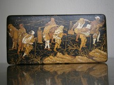 Boite Papier mâché XIX°s Napoléon III décor Japon Paysan Asie Ancien